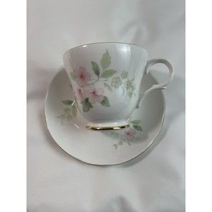 Crown Trent‎ Fine Bone China Footed Tea/Coffee Cup & Saucer Pink Flower England